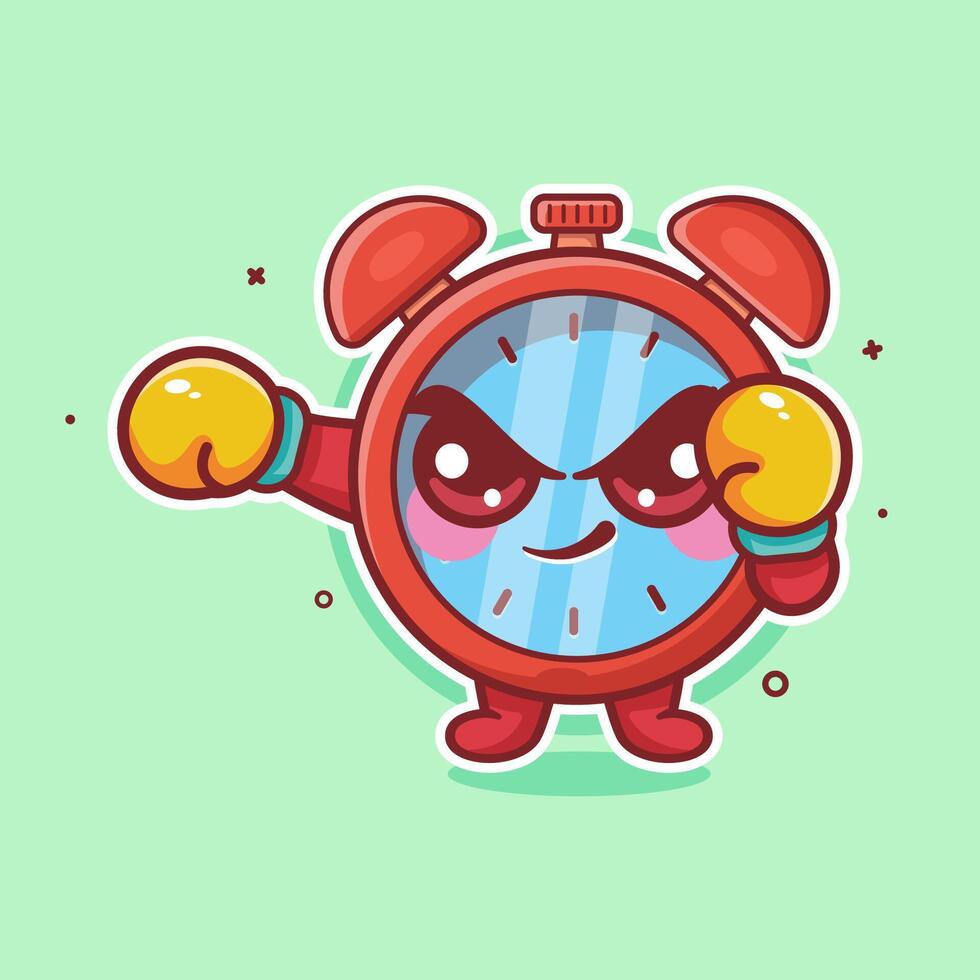 cute alarm clock animal character mascot playing boxing sport isolated cartoon vector
