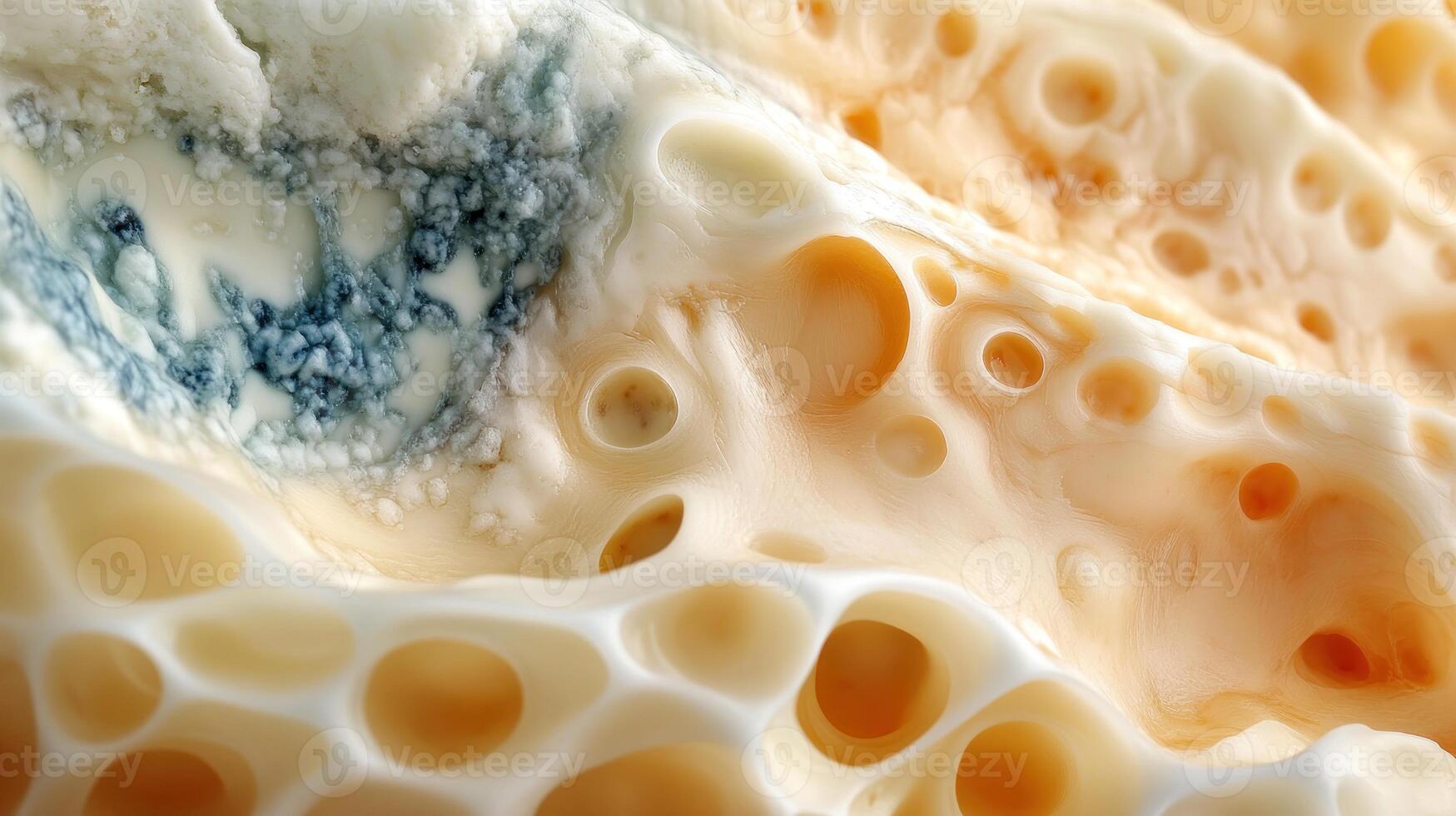 Close-up Texture of Blue Cheese with Veins and Holes photo