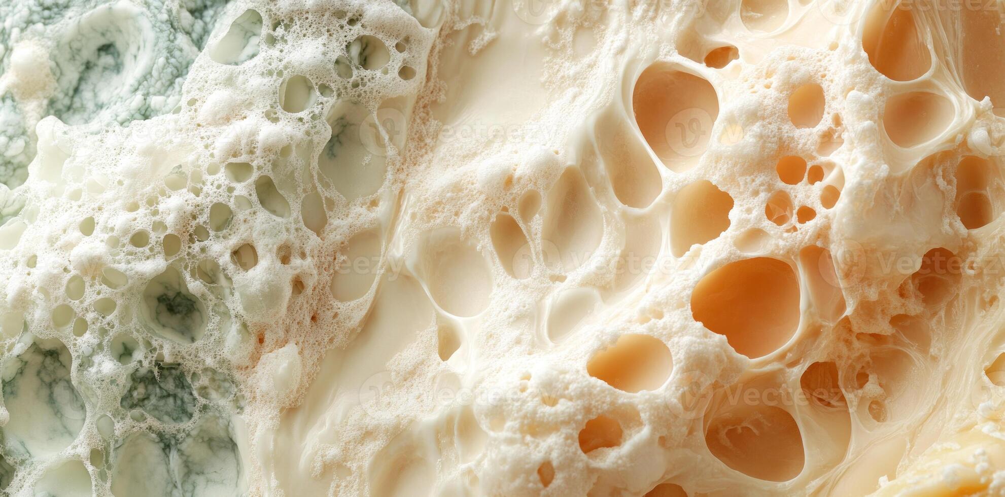 Close-up of a Light Green and Beige Sponge with Air Pockets photo