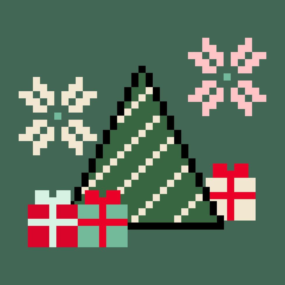 Pixel art christmas background. vector