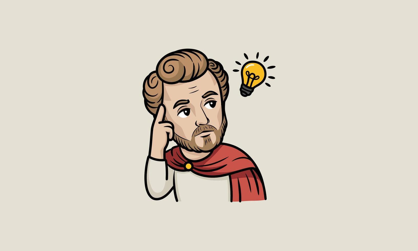 Thinking man with lightbulb idea in a red cape cartoon vector