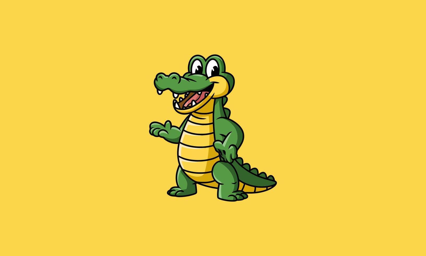 Smiling cartoon alligator waving cheerfully. vector