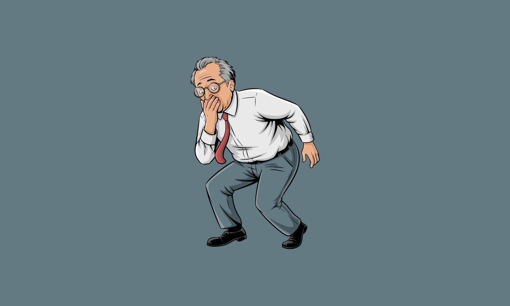 Surprised elderly man in glasses covering his mouth. vector
