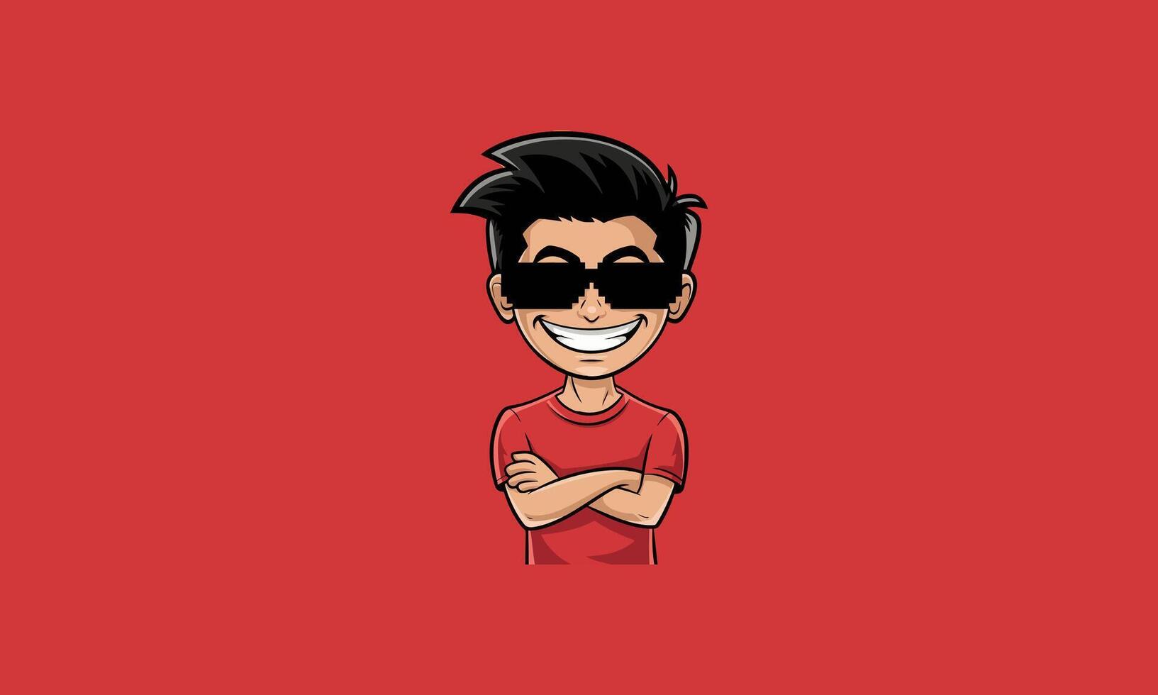 Confident cartoon boy with sunglasses and a big grin. vector