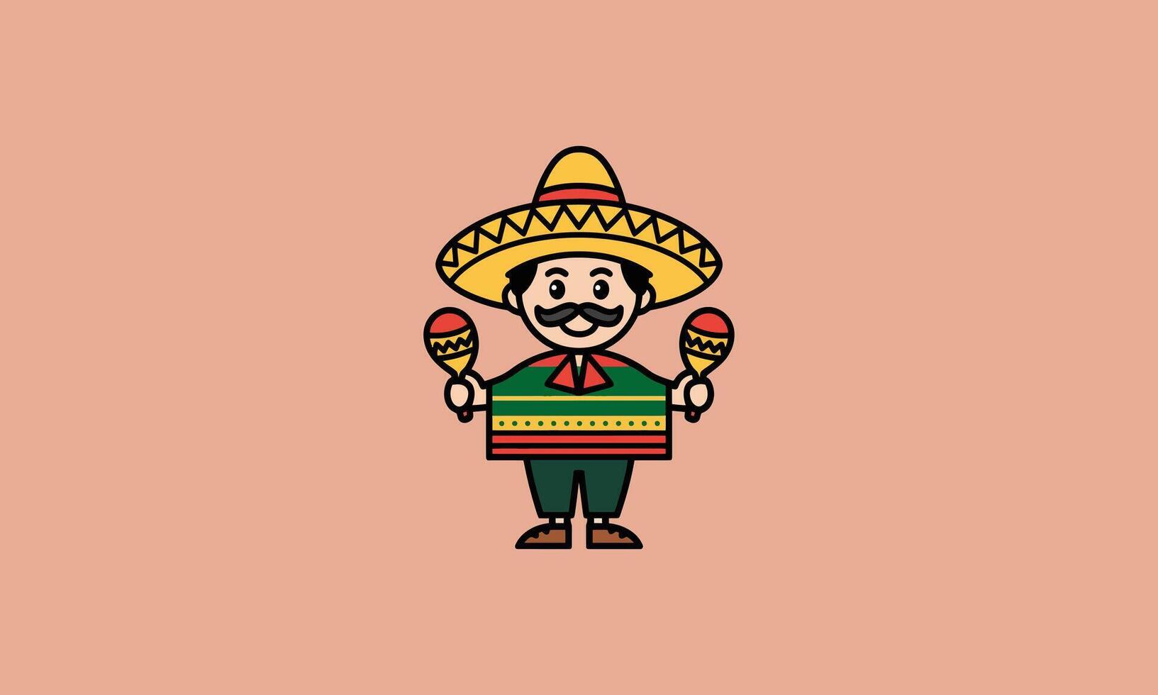 Cartoon mariachi character with sombrero and maracas vector