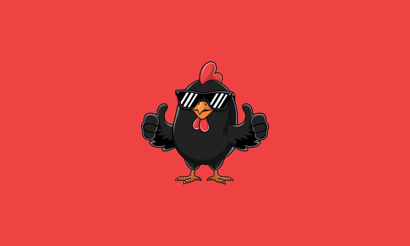 Cool black chicken wearing sunglasses on red background vector