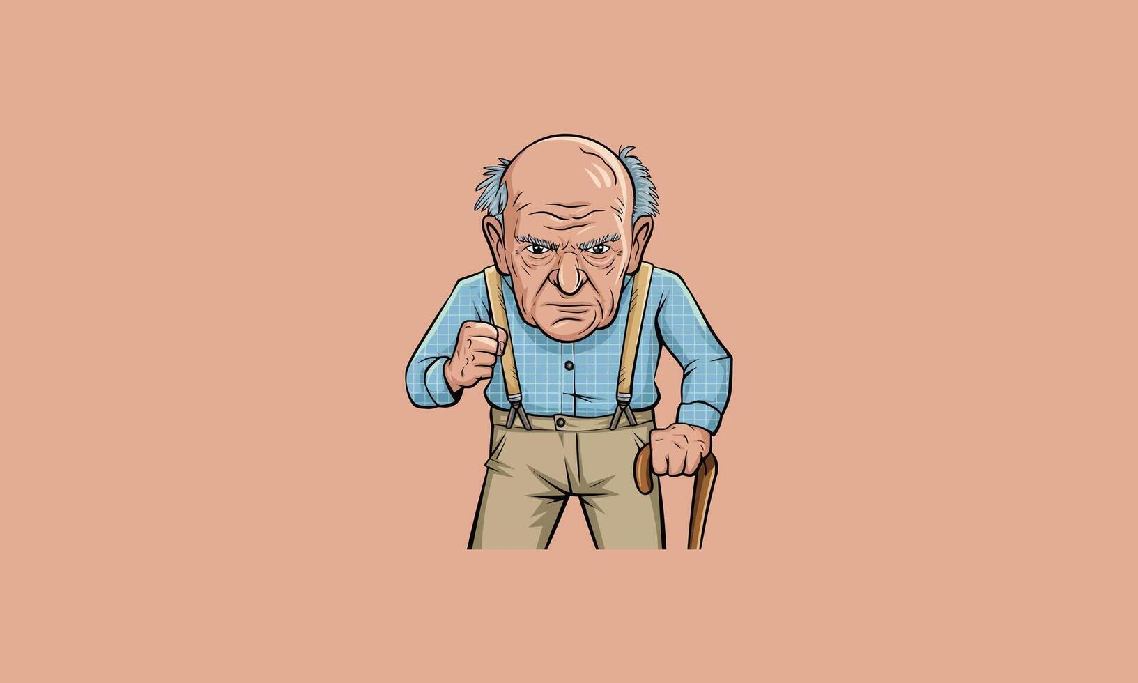 Angry old man with a cane shaking his fist vector