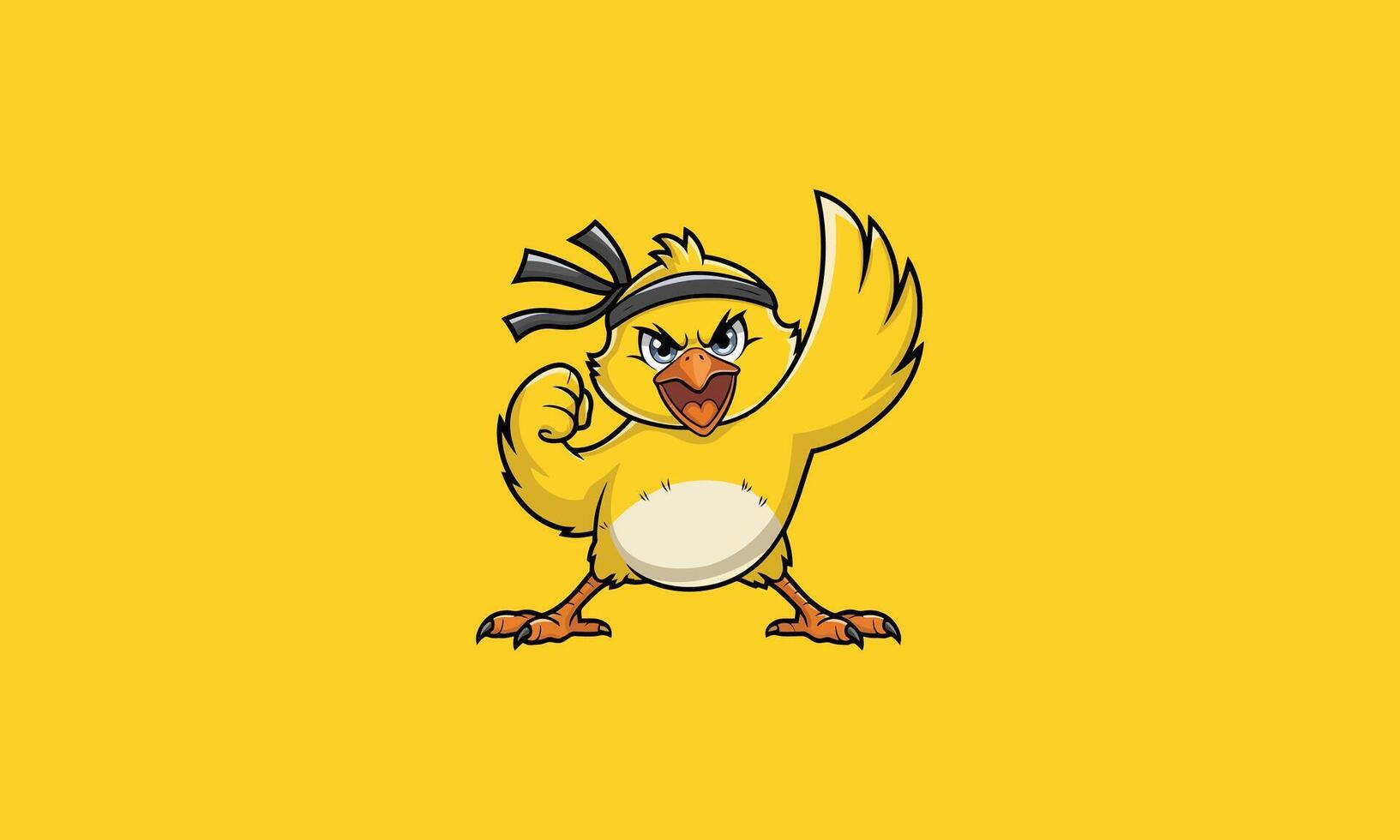 Fierce yellow bird in ninja pose with headband vector
