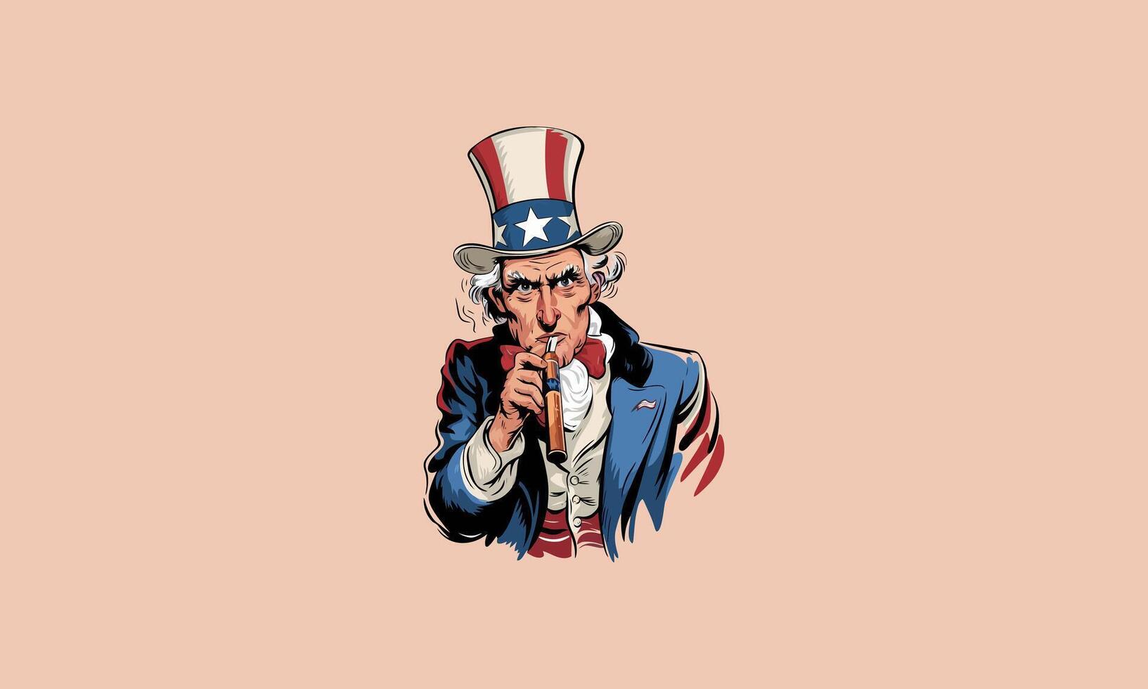 Uncle Sam smoking a cigar in patriotic attire vector