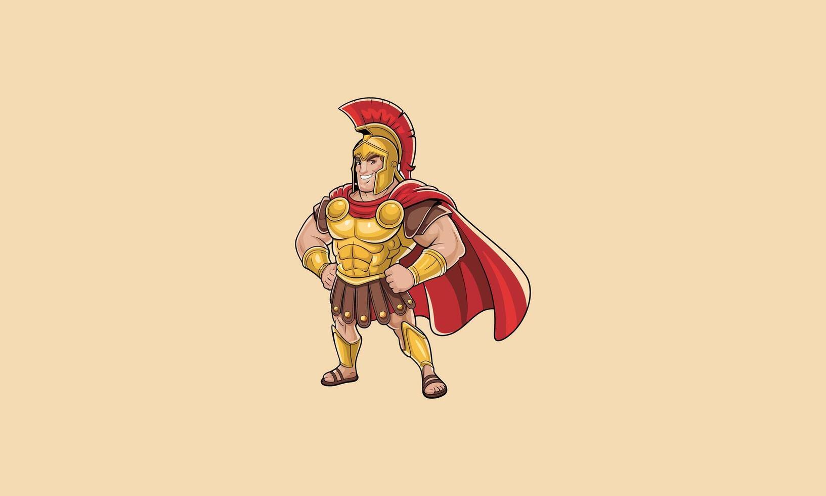 Cartoon Roman soldier in armor with red cape and helmet vector