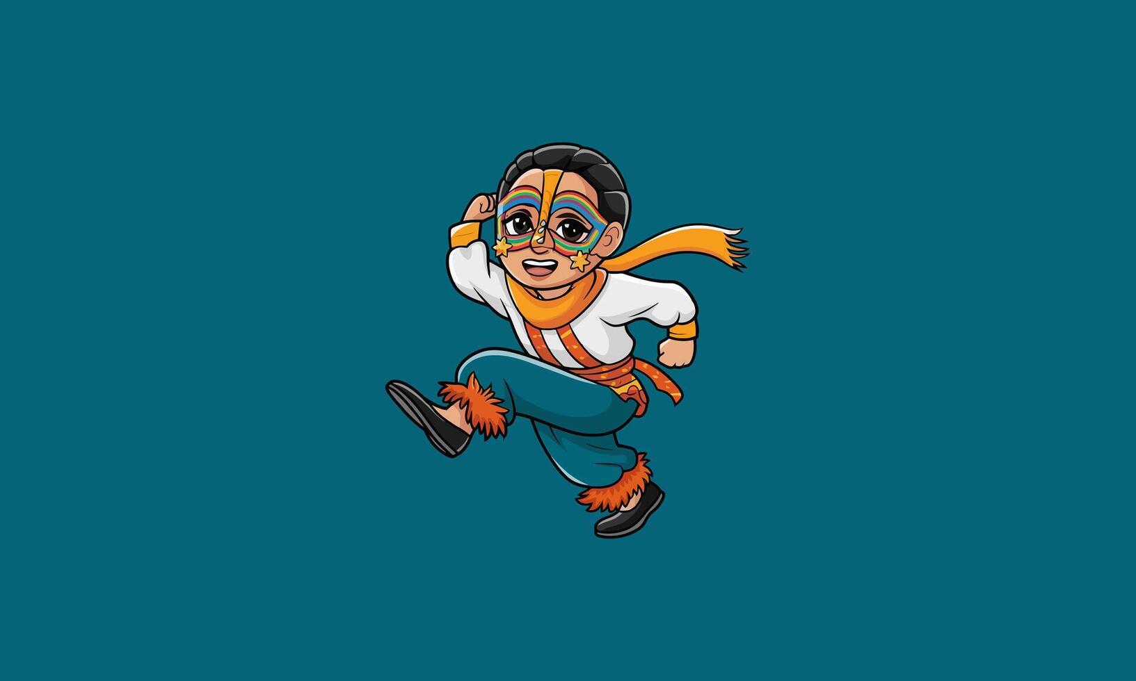 Cheerful character in traditional outfit jumping with joy vector