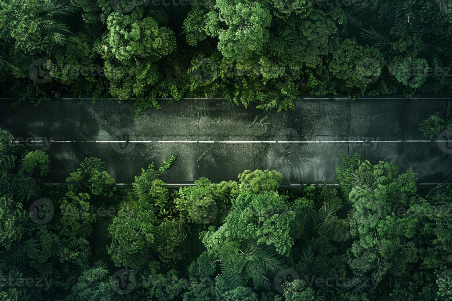 Part of mystery road in the pine forest under the aerial top view. Neural network photo