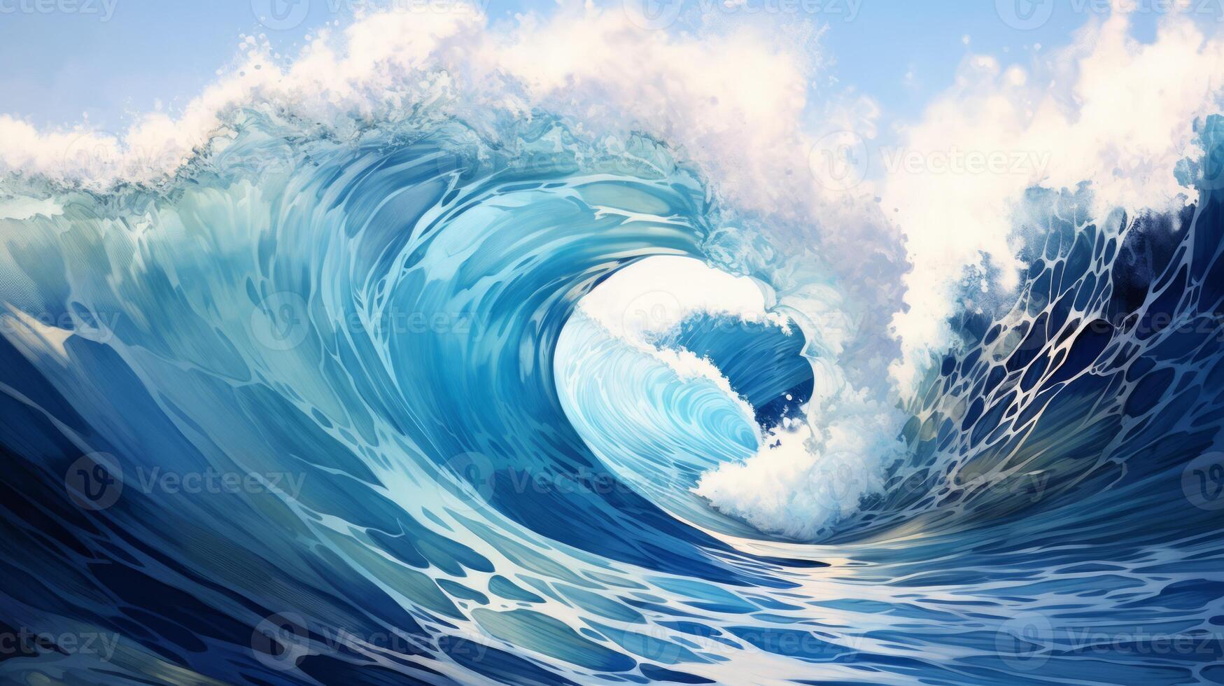 powerful wave crashes dramatically on the shore, capturing the energy and beauty of the ocean. Neural network photo