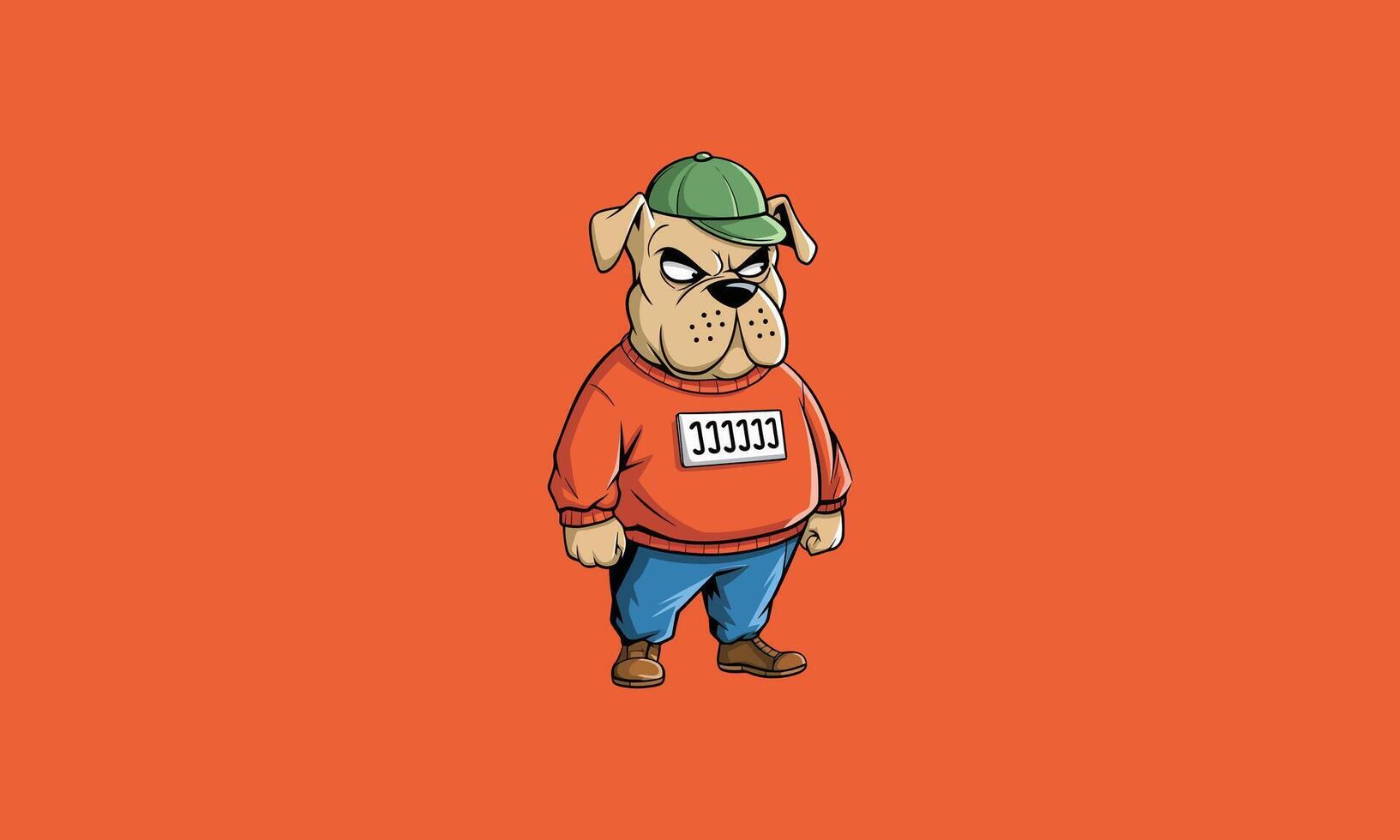 Tough dog cartoon in a sweater and cap illustration. vector