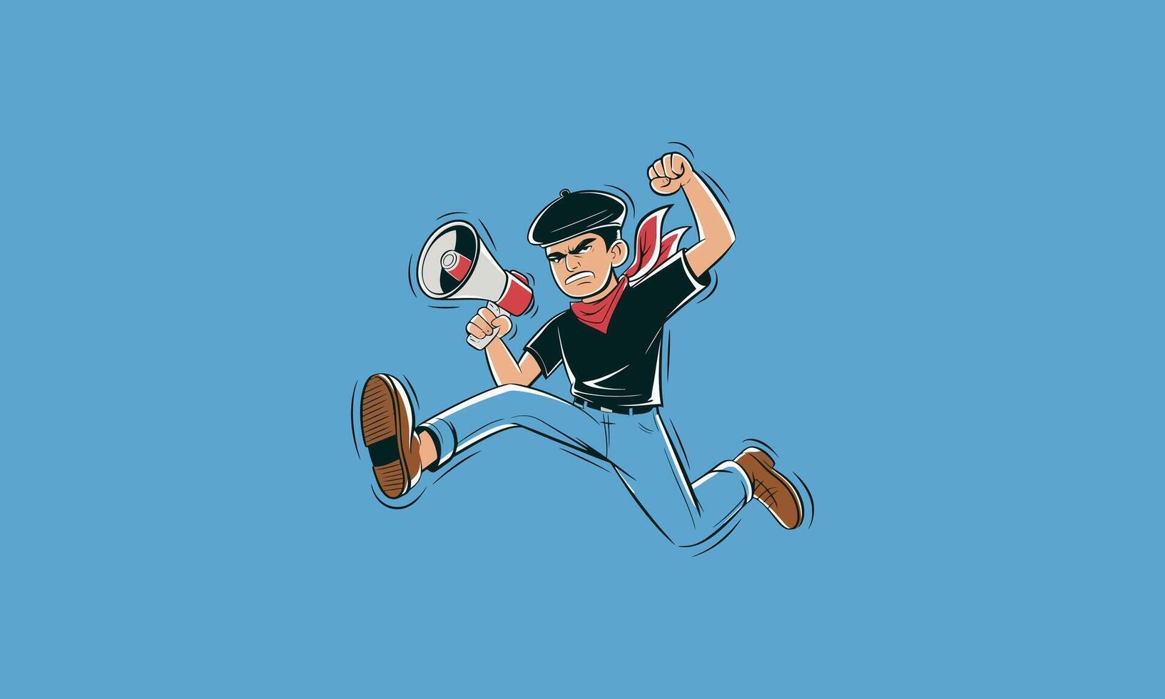 Angry Protester Jumping with Megaphone vector