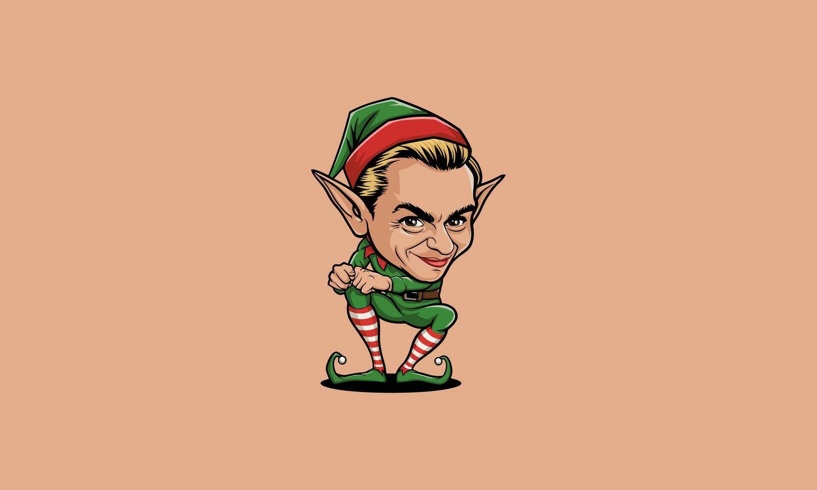 Cheeky elf with a mischievous grin in festive outfit vector