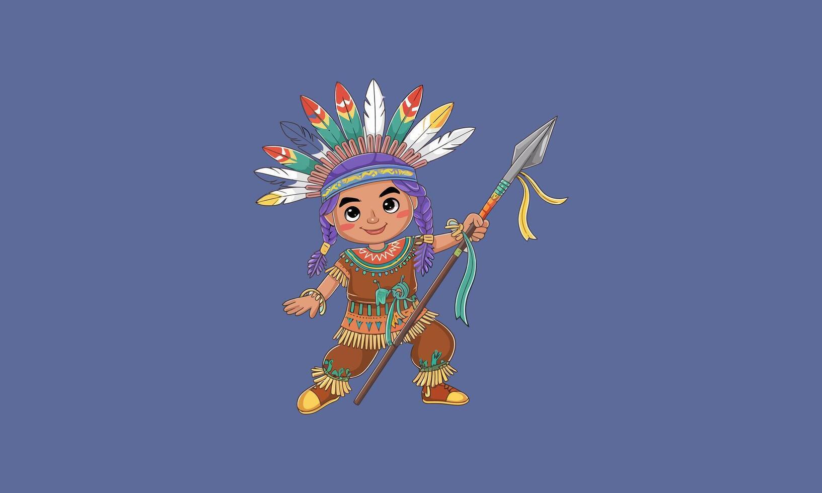 Cute Native American Child with Spear vector