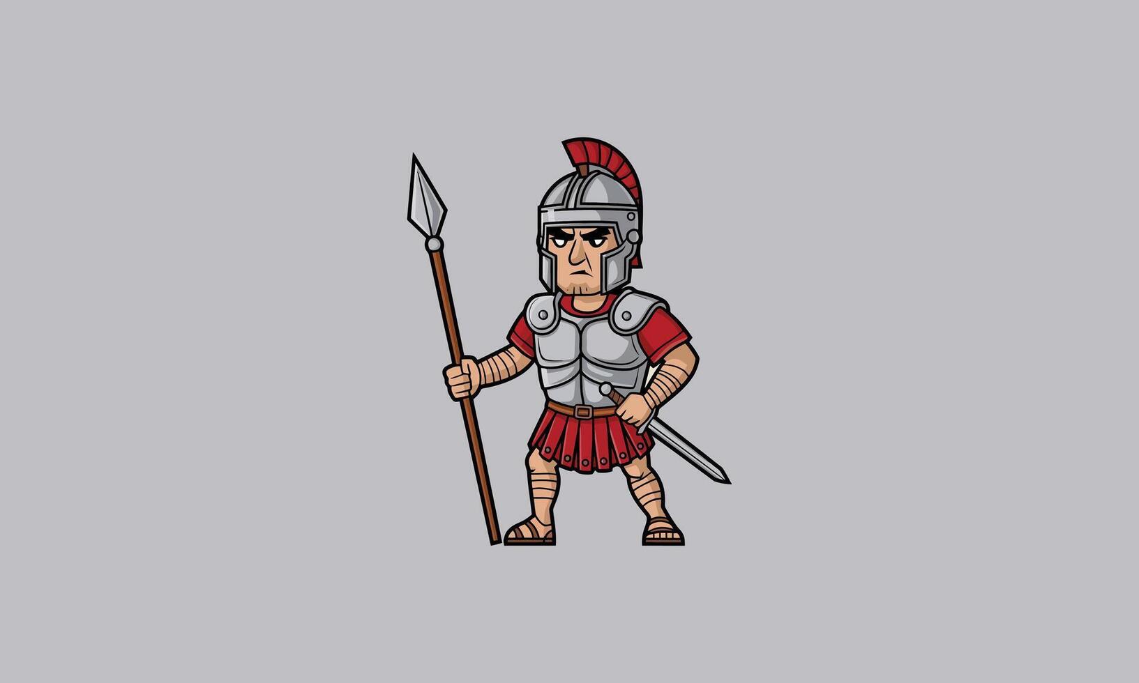 Roman soldier with spear and sword in armor illustration. vector