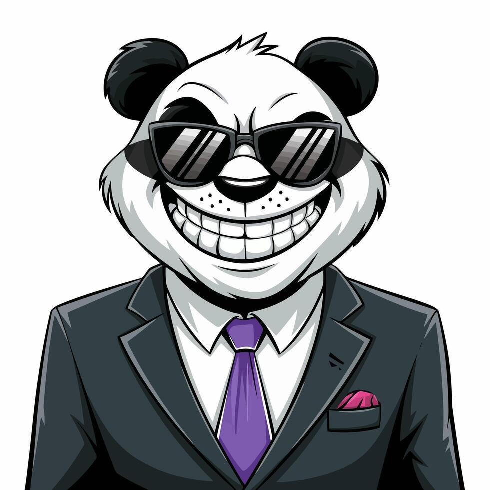 Stylish panda in a suit with sunglasses and a grin. vector
