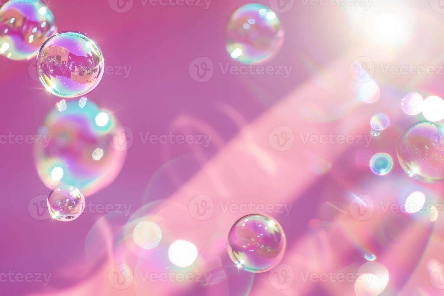 Pink soap bubbles floating in the air. Natural freshness summer holiday background. Neural network photo