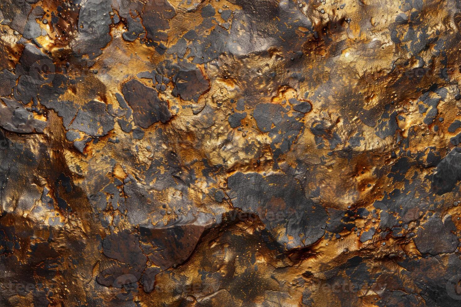 Golden background. Gold nuggets and rocks with cracks. Neural network photo