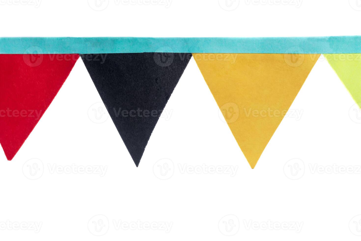 Colorful decorative paper flags on white background for festive celebrations photo