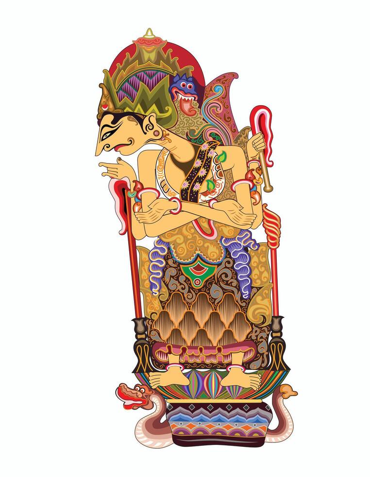 Batara Guru shadow puppet, Indonesian wayang puppet show illustration technique.. vector