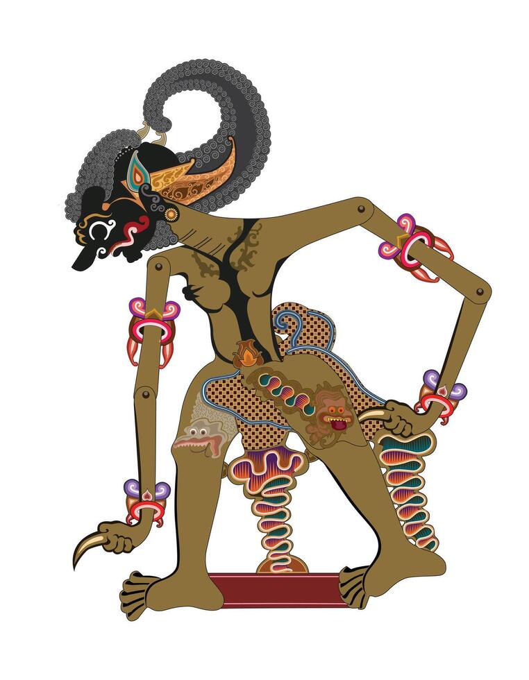 Bima wayang kulit puppet, Indonesian shadow puppet show, Illustration style. vector