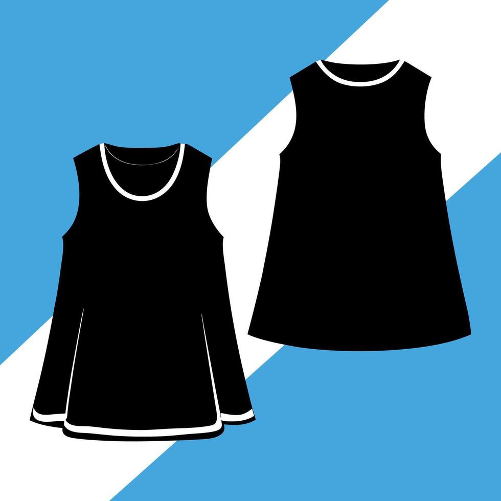 A black dress with a white trim vector