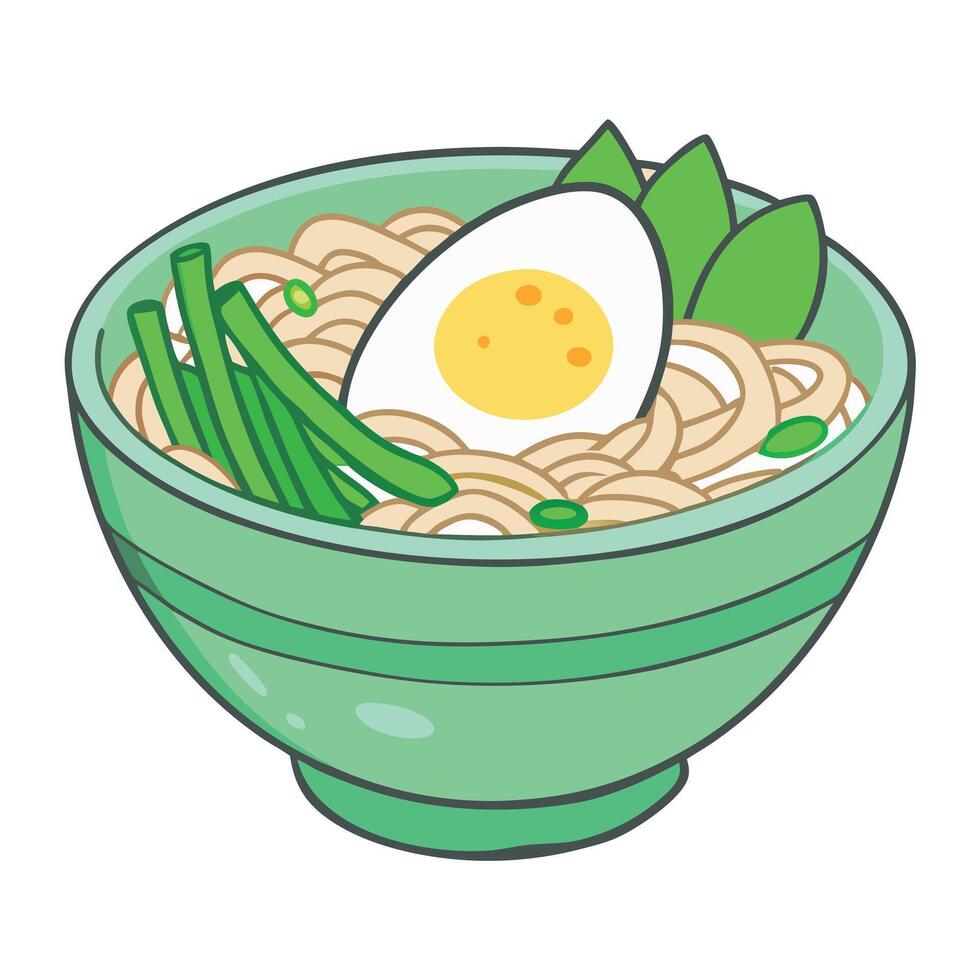Spicy instant noodles soup or ramen with a half egg bowl vector