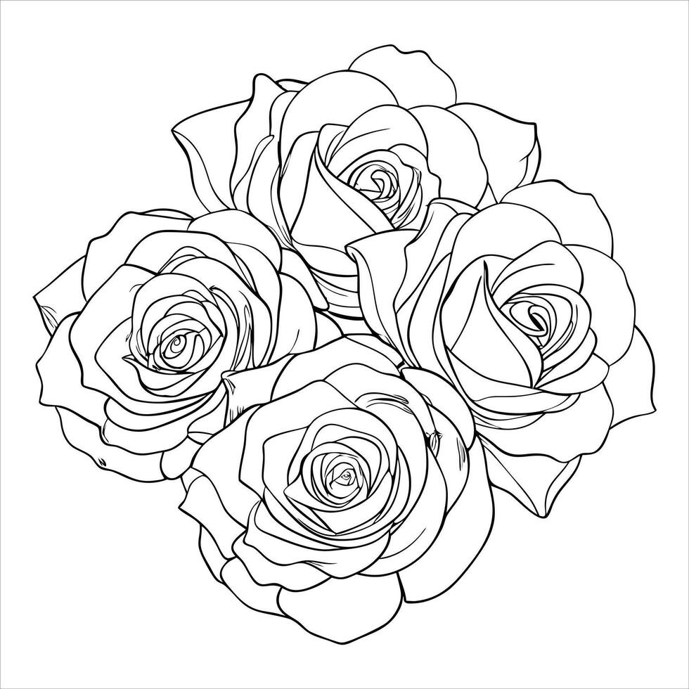 Rose flower outline coloring book page line art vector