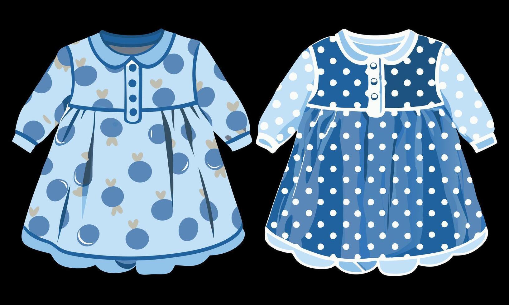 Two blue and white polka dot baby dresses vector