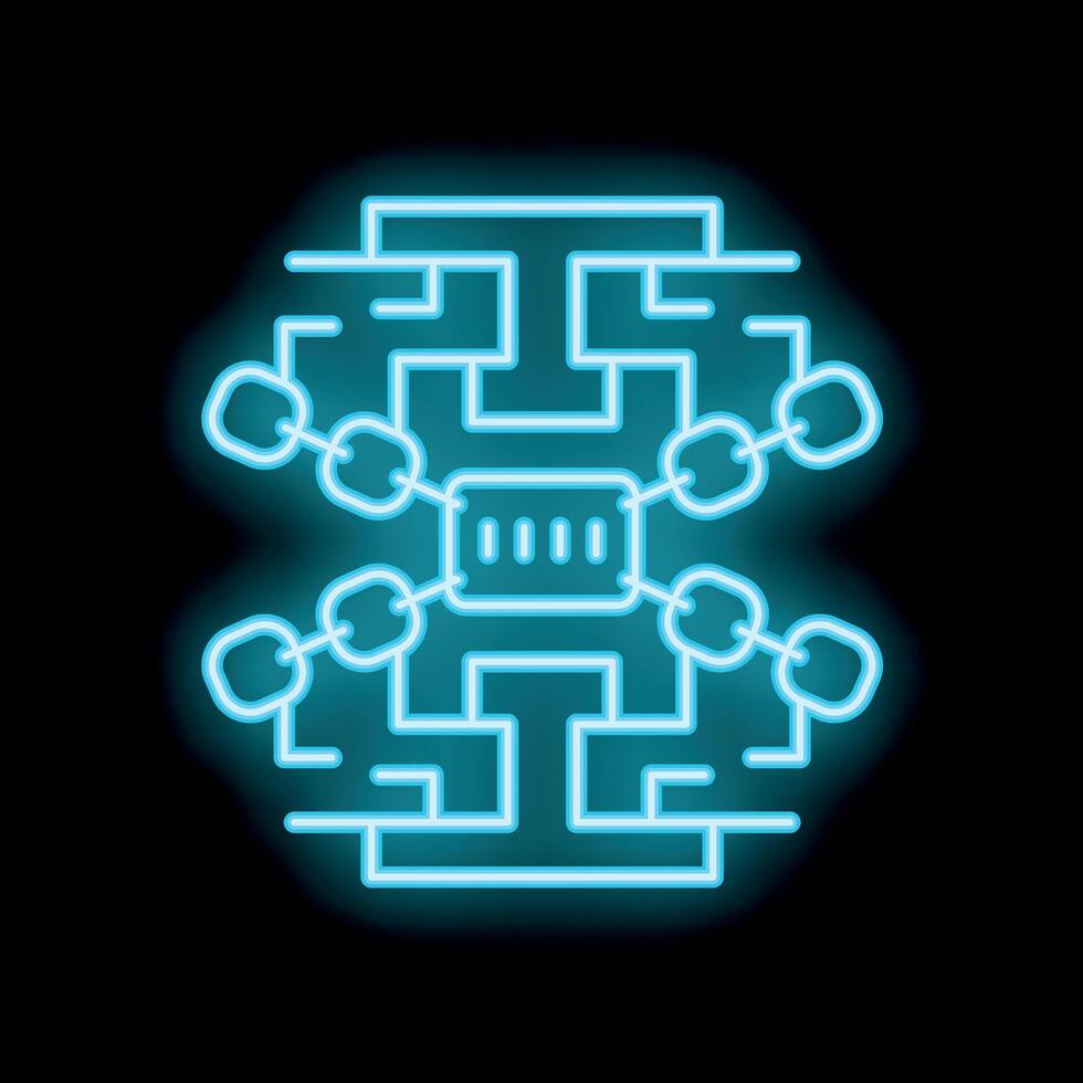 Blockchain network neon icon illustrating secure data connection vector