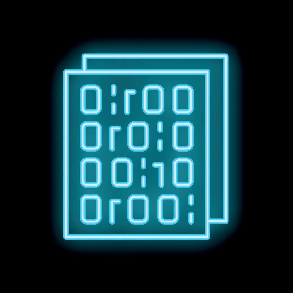 Neon binary code processing in three layers on black background vector