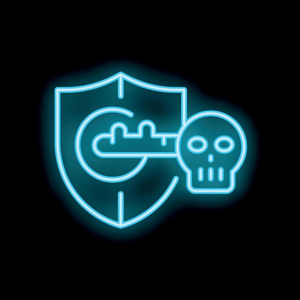 Neon cyber security icon showing shield protecting from malware virus vector