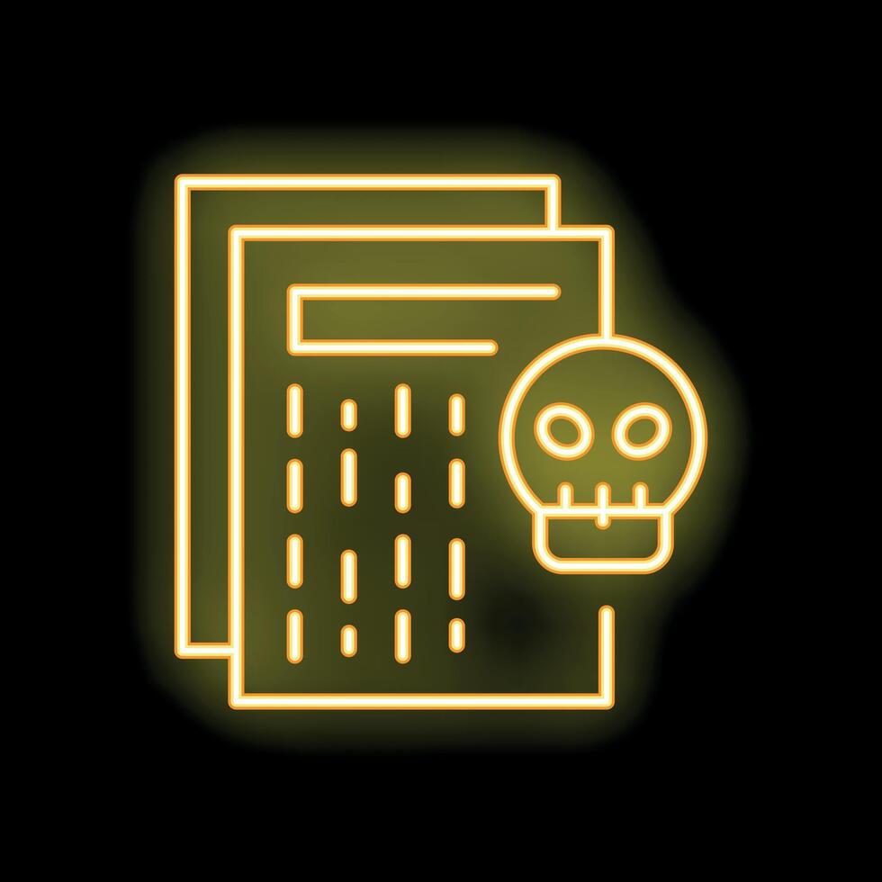 Neon yellow malware infected documents icon glowing on black background vector