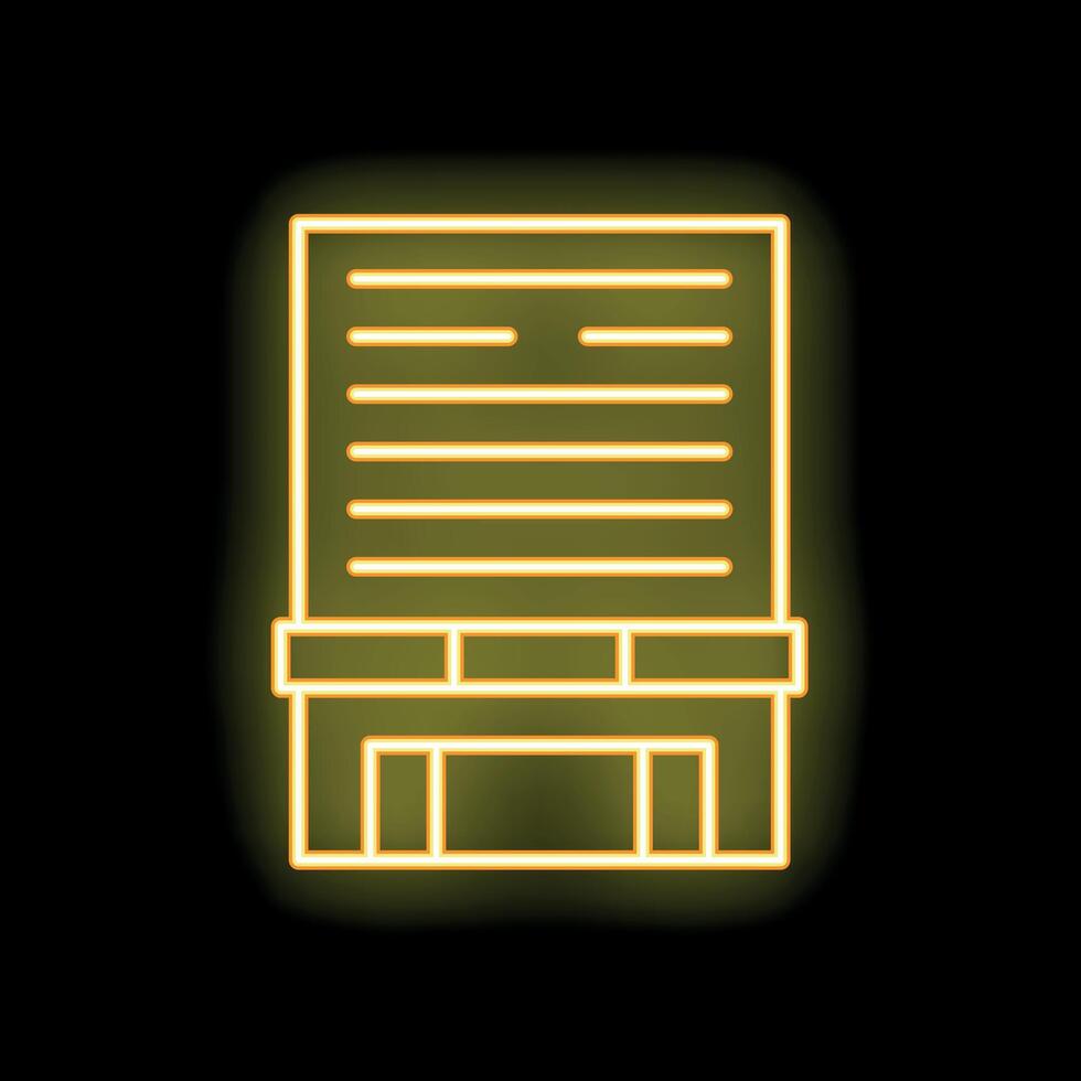 Glowing neon sign depicting a building with a large sign on top vector