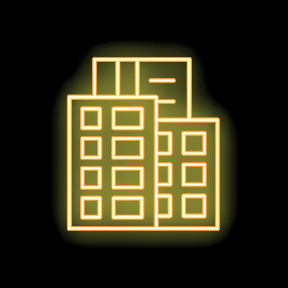 Glowing neon icon of modern office building at night vector