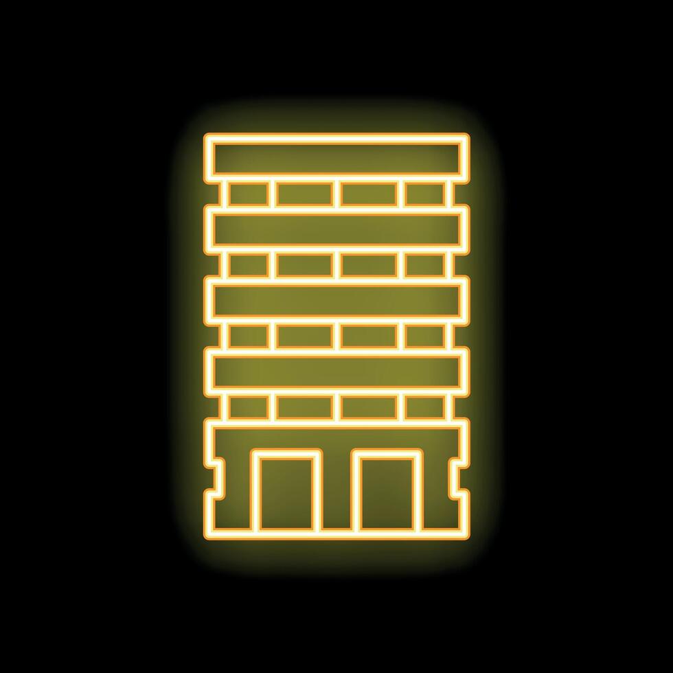 Yellow neon sign of generic multistory building facade at night vector
