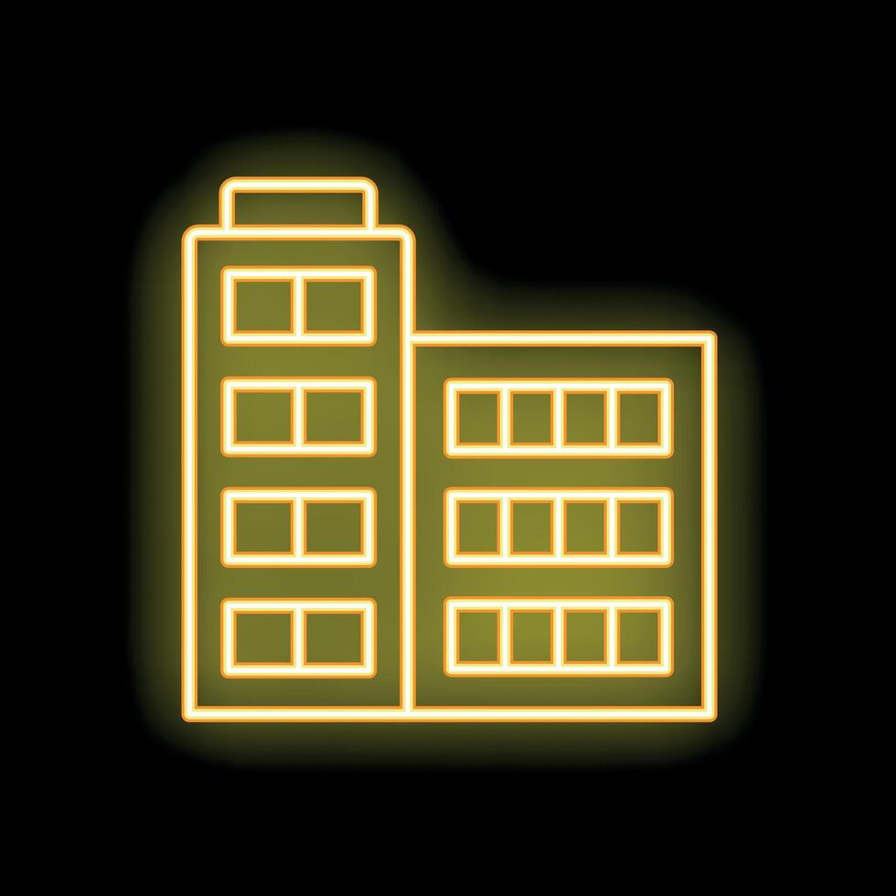 Yellow neon office building sign on a black background vector