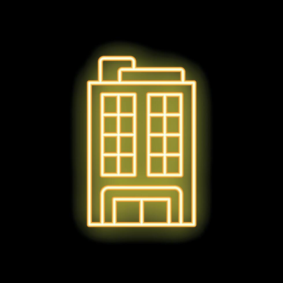 Yellow neon sign showing a generic office building at night vector