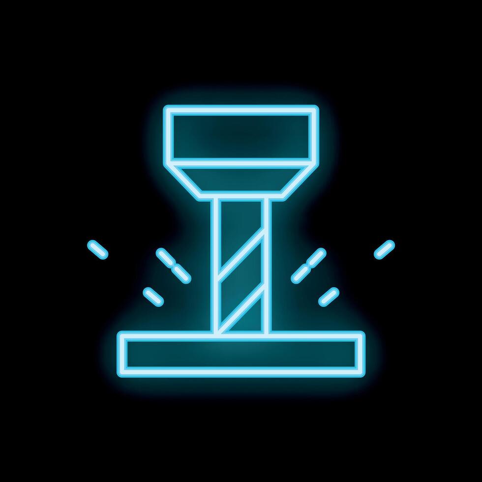 Neon blue icon of drilling machine working on black background vector