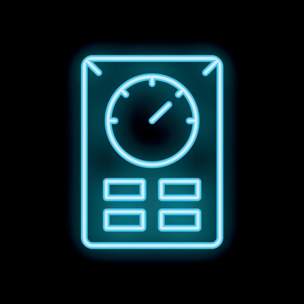 Neon icon of a measurement device with buttons and a circular display vector