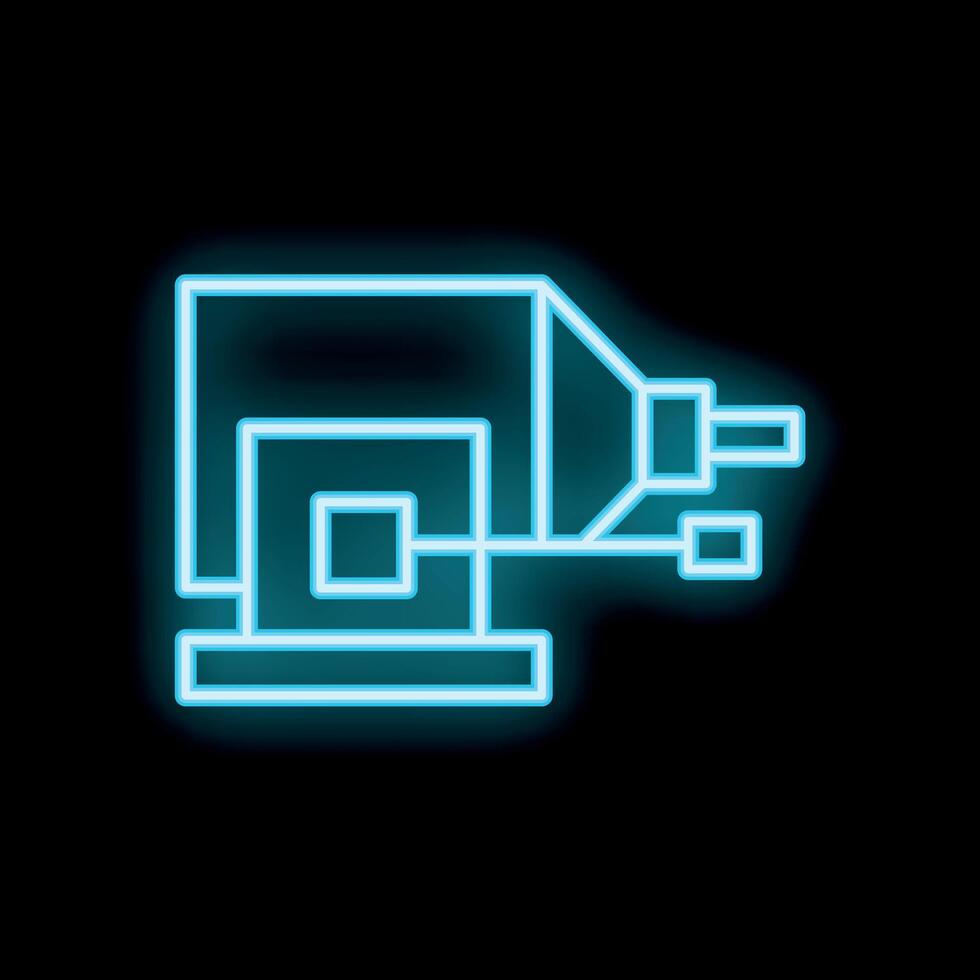 Neon icon of drilling rig machine extracting oil vector