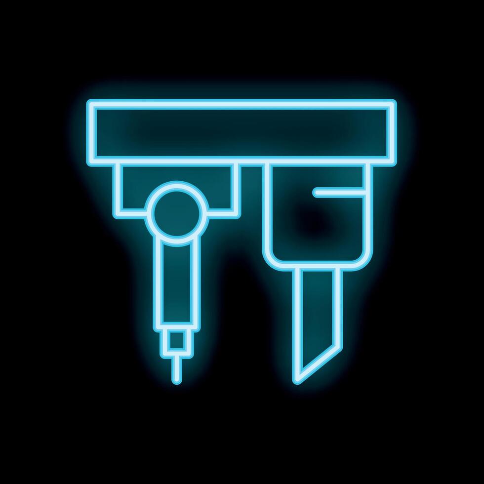 Blue neon sign representing construction tools hanging on a wall vector