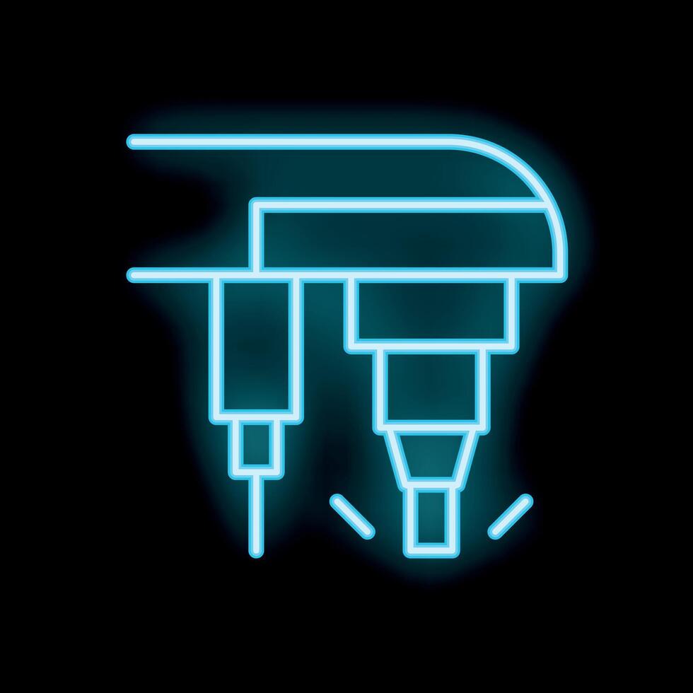 Neon icon of automated industrial drilling machine operating vector