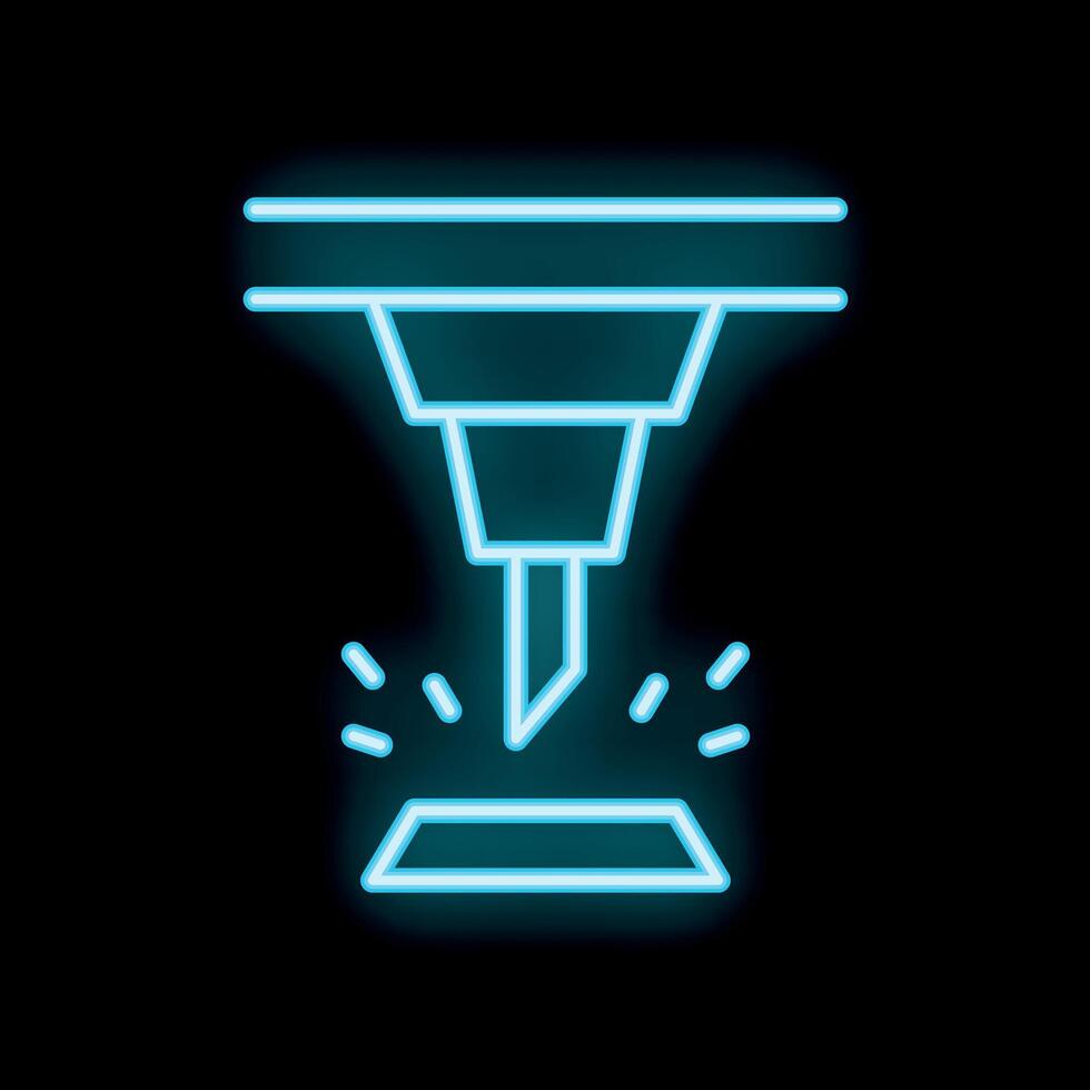 Neon icon of laser cutter machine engraving material vector