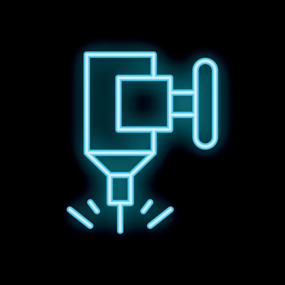 Neon icon of industrial drilling machine with sparks vector