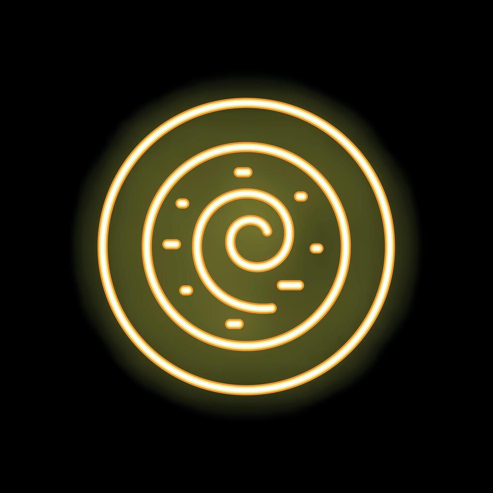 Yellow neon sign of cinnamon roll on a black background vector