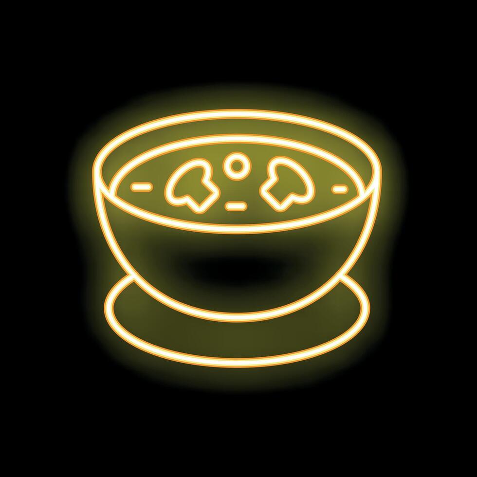 Neon sign showing steaming bowl of soup with mushrooms vector